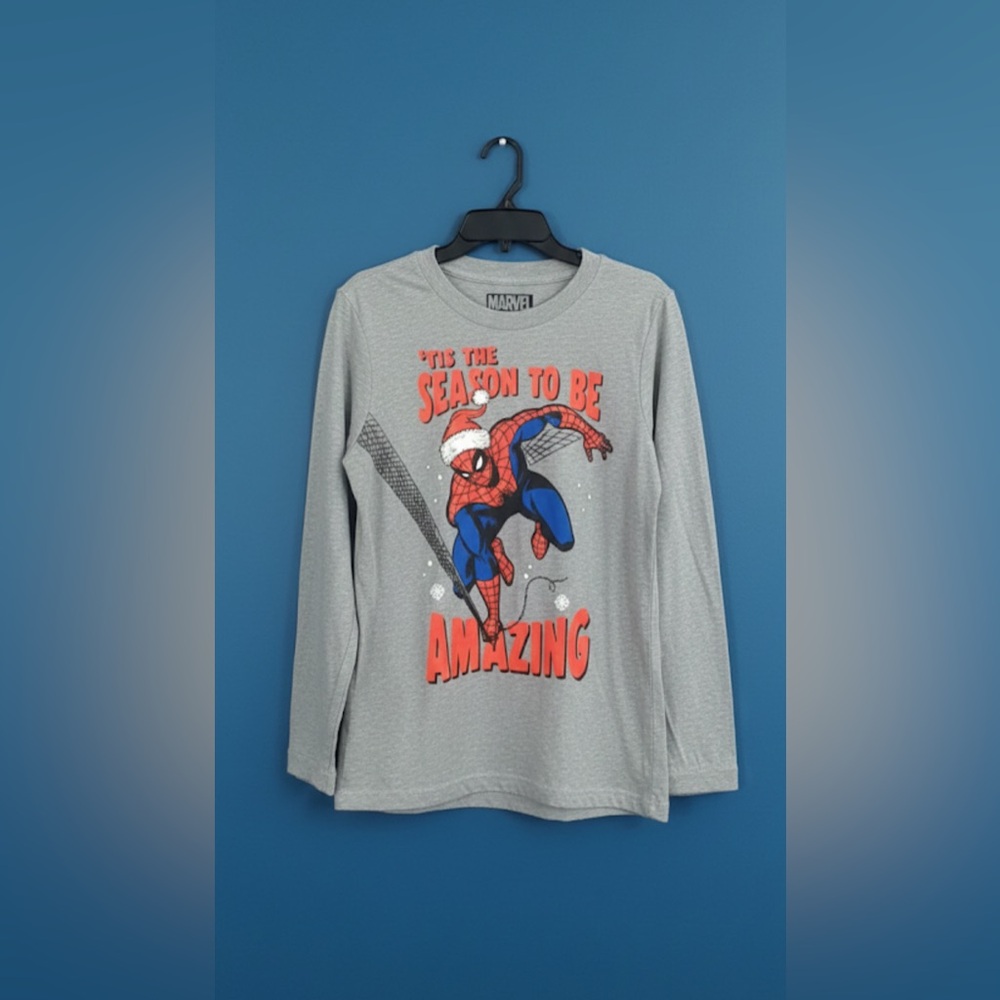 Kids Marvel Spider-Man Festive Gray Long Sleeve Tee